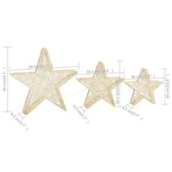 VidaXL Christmas Decoration Stars 3 Pcs Gold Mesh LED Outdoor Indoor -VIDAXL DECOR SHOP image 10 329775