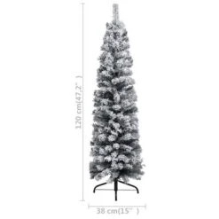 VidaXL Slim Christmas Tree With LEDs&Ball Set&Flocked Snow Green 120cm -VIDAXL DECOR SHOP image 12 3077903