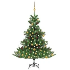 VidaXL Nordmann Fir Artificial Christmas Tree LED&Ball Set Green 120cm -VIDAXL DECOR SHOP image 1 3077558 1