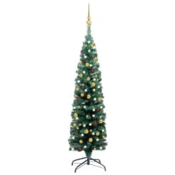 VidaXL Slim Christmas Tree With LEDs&Ball Set&Flocked Snow Green 120cm -VIDAXL DECOR SHOP image 1 3077802