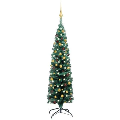 VidaXL Slim Artificial Christmas Tree With LEDs&Ball Set Green 120cm 3 VidaXL Slim Artificial Christmas Tree With LEDs&Ball Set Green 120cm