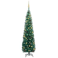 VidaXL Slim Artificial Christmas Tree With LEDs&Ball Set Green 180 Cm