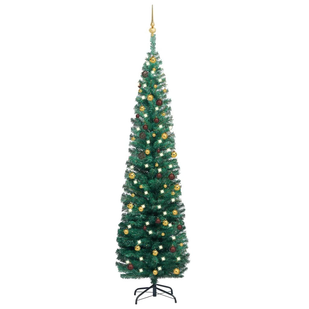 VidaXL Slim Artificial Christmas Tree With LEDs&Ball Set Green 210 Cm 16 VidaXL Slim Artificial Christmas Tree With LEDs&Ball Set Green 210 Cm - Image 14