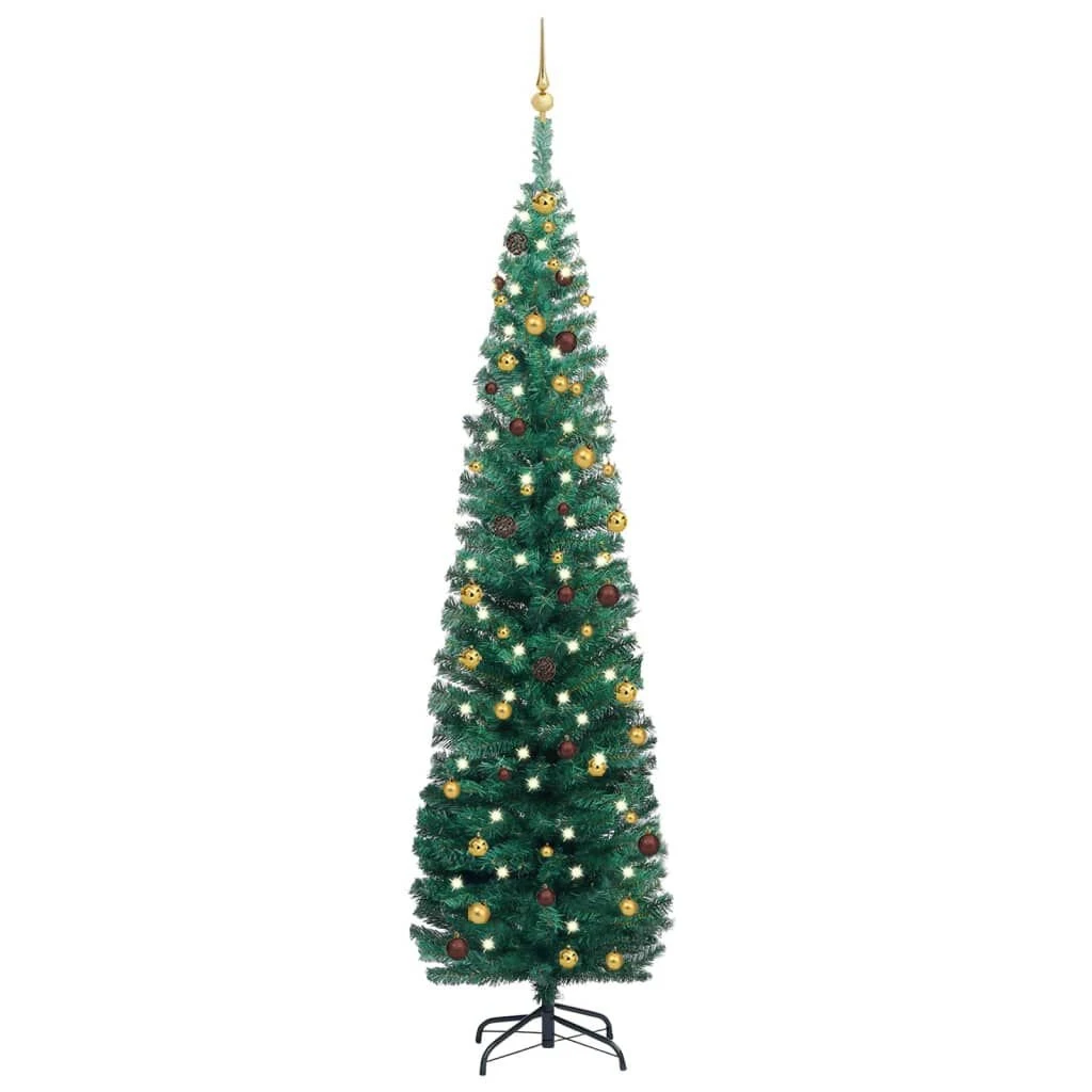 VidaXL Slim Artificial Christmas Tree With LEDs&Ball Set Green 240 Cm 17 VidaXL Slim Artificial Christmas Tree With LEDs&Ball Set Green 240 Cm - Image 15