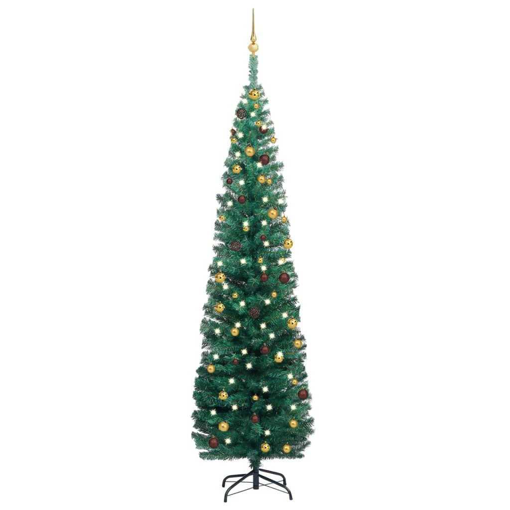 VidaXL Slim Artificial Christmas Tree With LEDs&Ball Set Green 240 Cm 14 VidaXL Slim Artificial Christmas Tree With LEDs&Ball Set Green 240 Cm - Image 12