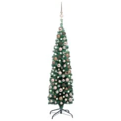 VidaXL Slim Christmas Tree With LEDs&Ball Set&Flocked Snow Green 120cm -VIDAXL DECOR SHOP image 1 3077850