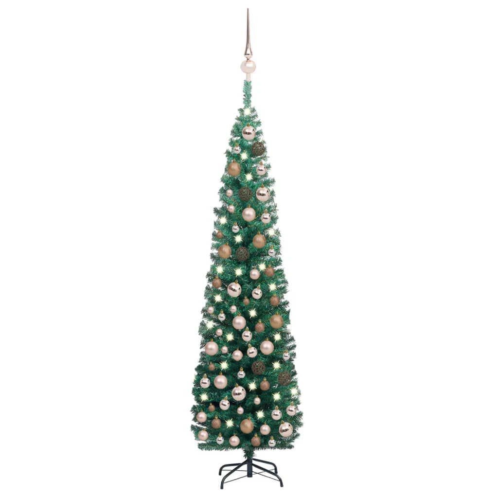 VidaXL Slim Artificial Christmas Tree With LEDs&Ball Set Green 180 Cm 17 VidaXL Slim Artificial Christmas Tree With LEDs&Ball Set Green 180 Cm - Image 15