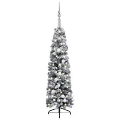 VidaXL Slim Christmas Tree With LEDs&Ball Set&Flocked Snow Green 120cm