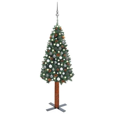 VidaXL Slim Christmas Tree With LEDs&Ball Set Green 150 Cm PVC 3 VidaXL Slim Christmas Tree With LEDs&Ball Set Green 150 Cm PVC