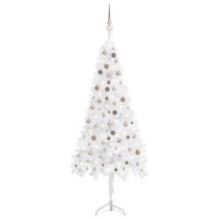 VidaXL Corner Artificial Christmas Tree LEDs&Ball Set White 240 Cm PVC