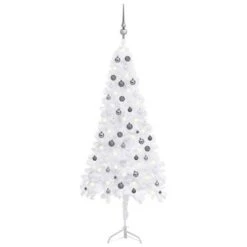 VidaXL Corner Artificial Christmas Tree LEDs&Ball Set White 180 Cm PVC