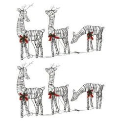 VidaXL Christmas Reindeer Families 2 Pcs 180 LEDs Warm White Rattan