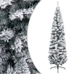 VidaXL Slim Artificial Christmas Tree With Flocked Snow Green 180 Cm PVC