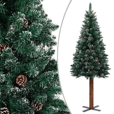 VidaXL Slim Christmas Tree With Real Wood And White Snow Green 150 Cm 3 VidaXL Slim Christmas Tree With Real Wood And White Snow Green 150 Cm