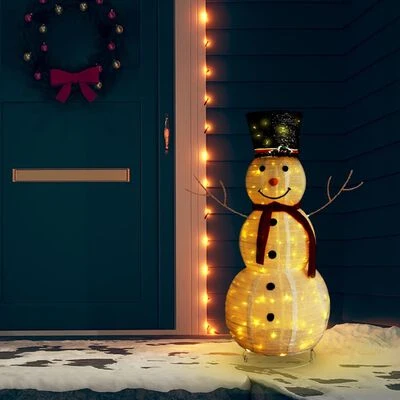 VidaXL Decorative Christmas Snowman Figure LED Luxury Fabric 120cm 4 VidaXL Decorative Christmas Snowman Figure LED Luxury Fabric 120cm - Image 2