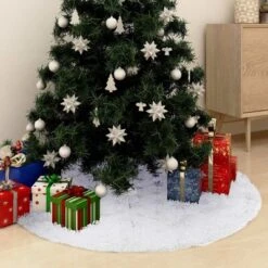 VidaXL Luxury Christmas Tree Skirt White 90 Cm Faux -VIDAXL DECOR SHOP image 1 330272