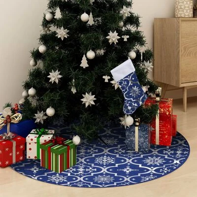 VidaXL Luxury Christmas Tree Skirt With Sock Blue 122 Cm Fabric 4 VidaXL Luxury Christmas Tree Skirt With Sock Blue 122 Cm Fabric - Image 2
