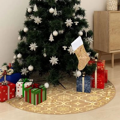 VidaXL Luxury Christmas Tree Skirt With Sock Yellow 150 Cm Fabric 4 VidaXL Luxury Christmas Tree Skirt With Sock Yellow 150 Cm Fabric - Image 2