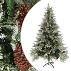 VidaXL Christmas Tree With Pine Cones Green And White 120 Cm PVC&PE