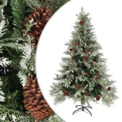 VidaXL Christmas Tree With Pine Cones Green And White 150 Cm PVC&PE