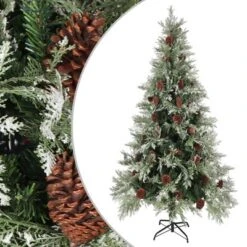 VidaXL Christmas Tree With Pine Cones Green And White 225 Cm PVC&PE