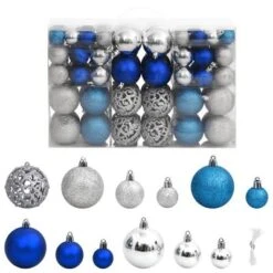 VidaXL Christmas Baubles 100 Pcs Blue And Silver 3 / 4 / 6 Cm