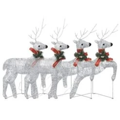 VidaXL Christmas Reindeers 4 Pcs Silver 80 LEDs