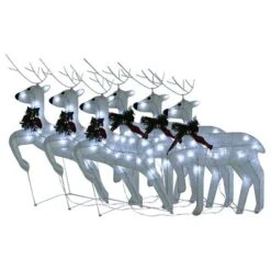 VidaXL Christmas Reindeers 6 Pcs White 120 LEDs