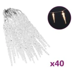 VidaXL Christmas Icicle Light 100 LEDs Warm White 10 M Acrylic PVC -VIDAXL DECOR SHOP image 2 328612 1