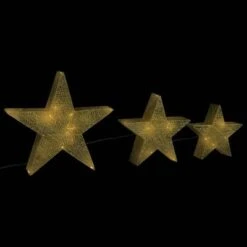 VidaXL Christmas Decoration Stars 3 Pcs Gold Mesh LED Outdoor Indoor