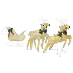 VidaXL Reindeer & Sleigh Christmas Decoration 100 LEDs Outdoor White -VIDAXL DECOR SHOP image 2 329830