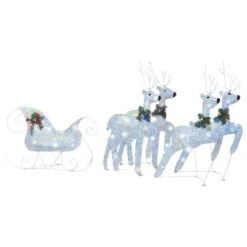 VidaXL Reindeer & Sleigh Christmas Decoration 100 LEDs Outdoor Silver