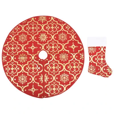 VidaXL Luxury Christmas Tree Skirt With Sock Red 122 Cm Fabric 3 VidaXL Luxury Christmas Tree Skirt With Sock Red 122 Cm Fabric