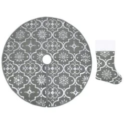 VidaXL Luxury Christmas Tree Skirt With Sock Grey 90 Cm Fabric