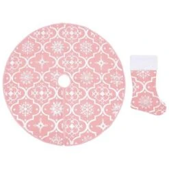VidaXL Luxury Christmas Tree Skirt With Sock Pink 122 Cm Fabric
