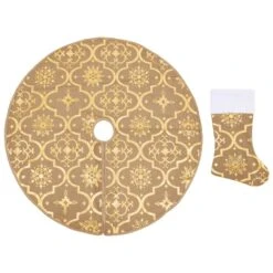 VidaXL Luxury Christmas Tree Skirt With Sock Yellow 90 Cm Fabric -VIDAXL DECOR SHOP image 2 330290 2