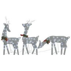 VidaXL Christmas Reindeer Family 270x7x90 Cm Silver Cold White Mesh