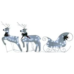 VidaXL Reindeer & Sleigh Christmas Decoration 60 LEDs Outdoor White -VIDAXL DECOR SHOP image 2 342682 1