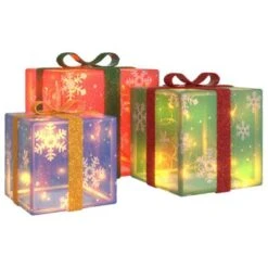 VidaXL Lighted Christmas Boxes 3 Pcs 64 LEDs Warm White