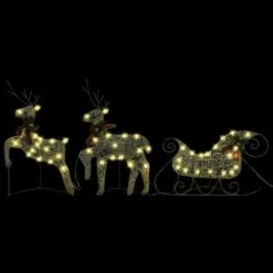 VidaXL Reindeer & Sleigh Christmas Decoration 140 LEDs Outdoor Gold -VIDAXL DECOR SHOP image 3 3100430