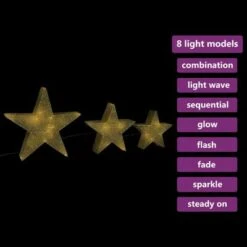 VidaXL Christmas Decoration Stars 3 Pcs Gold Mesh LED Outdoor Indoor -VIDAXL DECOR SHOP image 3 329775
