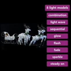 VidaXL Reindeer & Sleigh Christmas Decoration 100 LEDs Outdoor Silver -VIDAXL DECOR SHOP image 3 329832