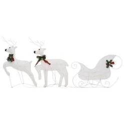 VidaXL Reindeer & Sleigh Christmas Decoration 60 LEDs Outdoor White -VIDAXL DECOR SHOP image 3 342682