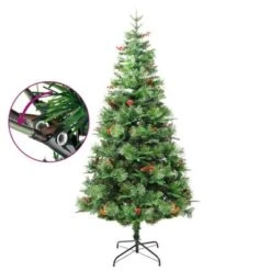 VidaXL Christmas Tree With LEDs&Pine Cones Green 225 Cm PVC&PE -VIDAXL DECOR SHOP image 3 344290