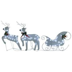 VidaXL Reindeer & Sleigh Christmas Decoration 100 LEDs Outdoor White -VIDAXL DECOR SHOP image 4 3100429
