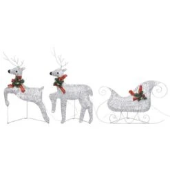 VidaXL Reindeer & Sleigh Christmas Decoration 140 LEDs Outdoor Silver -VIDAXL DECOR SHOP image 4 3100431