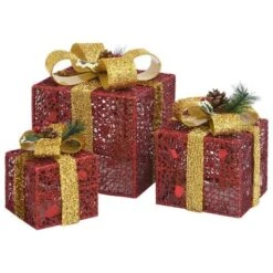VidaXL Decorative Christmas Gift Boxes 3 Pcs Red Outdoor Indoor -VIDAXL DECOR SHOP image 4 329767