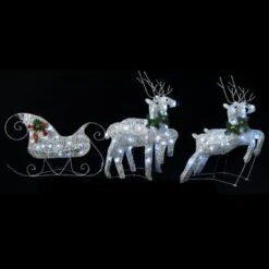 VidaXL Reindeer & Sleigh Christmas Decoration 100 LEDs Outdoor Silver -VIDAXL DECOR SHOP image 4 329832