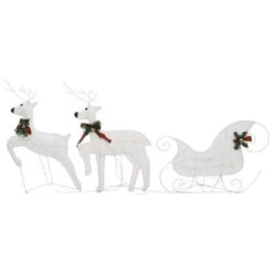 VidaXL Reindeer & Sleigh Christmas Decoration 100 LEDs Outdoor White -VIDAXL DECOR SHOP image 5 3100429