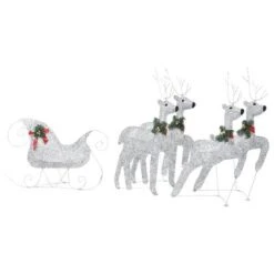 VidaXL Reindeer & Sleigh Christmas Decoration 100 LEDs Outdoor Silver -VIDAXL DECOR SHOP image 5 329832